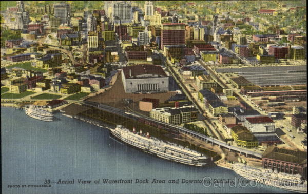 Aerial View Of Waterfront Dock Area And Downtown Buffalo New York