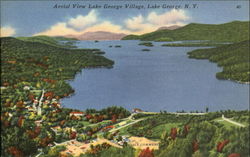 Aerial View Lake George Village New York Postcard Postcard