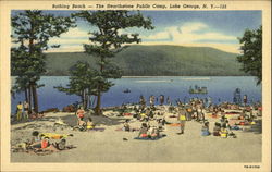 Bathing Beach Lake George, NY Postcard Postcard