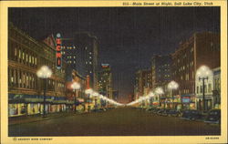 Main Street At Night Salt Lake City, UT Postcard Postcard