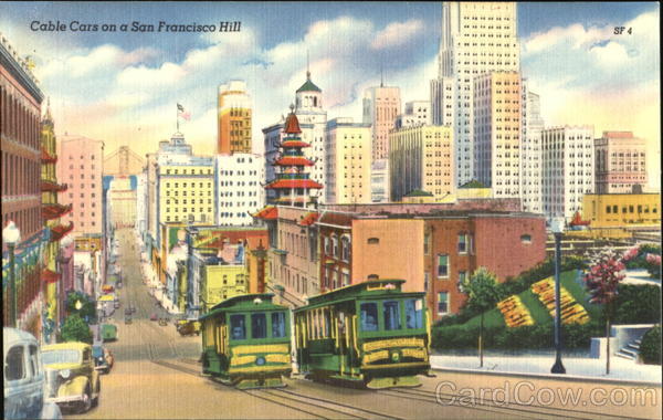 Cable Cars On A San Francisco Hill California