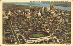 Air View Of Briggs Stadium And Skyline Of Detroit Michigan Postcard Postcard