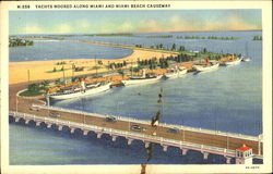 Yachts Moored Along Miami And Miami Beach Causeway Postcard