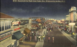 Boardwalk By Night, Ceder Ave. Wildwood-by-the-Sea, NJ Postcard Postcard