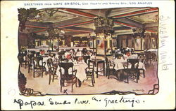 Greetings From Cafe Bristol, Cor. Fourth and Spring Sts Los Angeles, CA Postcard Postcard