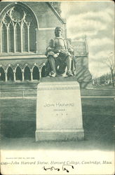 John Harvard Statue, Harvard College Postcard