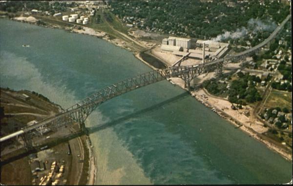 Aerial View Of Blue Water Bridge Port Huron Michigan
