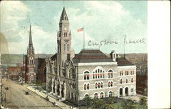 Custom House And First Baptist Church Postcard