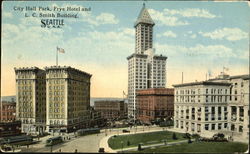 City Hall Park, Frye Hotel and L. C. Smith Building Postcard