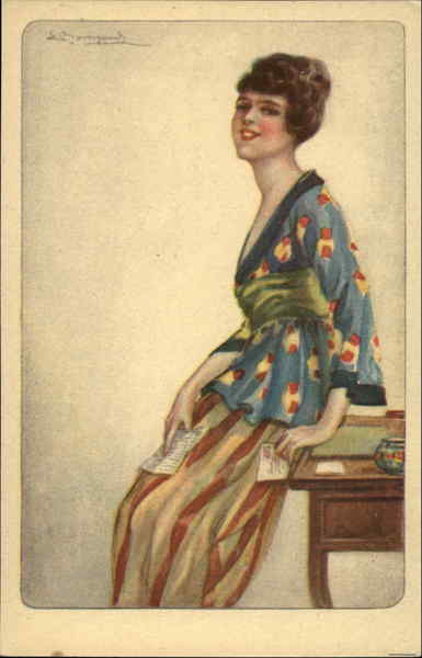 Art Deco Lady Italy 985-1 Sergio Bompard Artist Signed