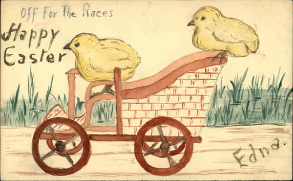 Two yellow chicks on a cart With Chicks
