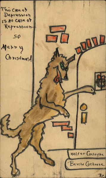 Drawing of Wolf at the Door Christmas