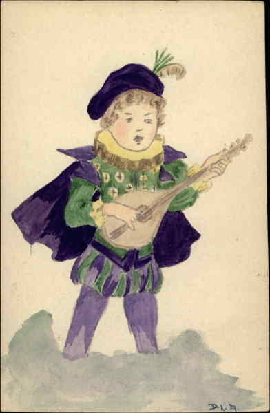 Minstrel in purple and green Hand Drawn