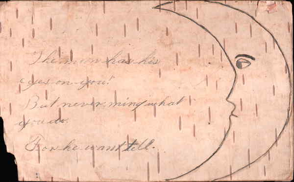 Moon and verse on birchbark Hand Drawn