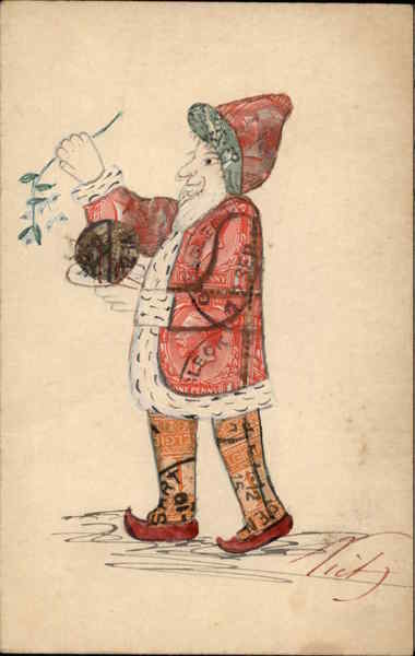 British Stamp Montage Santa Claus Macerated Money & Stamps