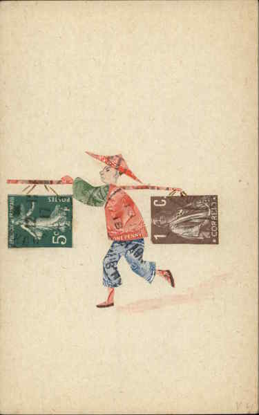 Chinese Stamp Montage Macerated Money & Stamps