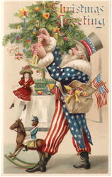 Rare Uncle Sam Hold-To-Light Santa Claus Postcard