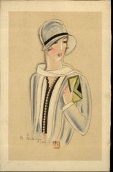 1928 Japanese Fashion Woman Art Deco Artist Signed Postcard Postcard