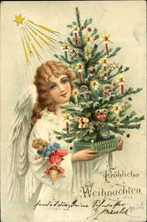 Angel with Tree and Toys Die Cut Postcard
