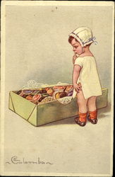 Baby With Box of Chocolates Artist Signed E. Colombo Postcard Postcard