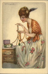 Art Deco Lady with Jewelry Italy 985-2 Postcard