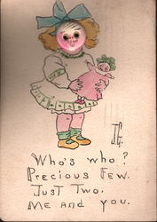 Button Face Girl with Doll Postcard