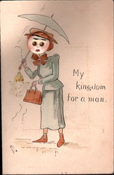 Button Face Woman with Umbrella Postcard