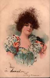 Brunette Woman  - French Postcard