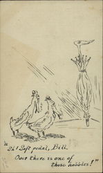 2 ducks looking at umbrella with duckhead handle 2 ducks looking at umbrella with duckhead handle