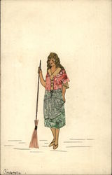British Stamp Montage - Woman with Broom (Cinderella) Postcard