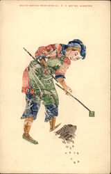 Chinese Stamp Montage Farmer Postcard