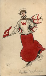 Wesleyan University Woman Skating Postcard