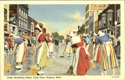 Street Scrubbing Scene Tulip Time Postcard