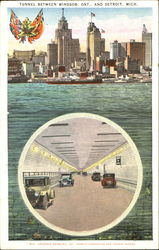Tunnel Between Windsor Ont. And Detroit Michigan Postcard Postcard
