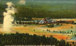 Old Faithful Geyser And Old Faithful Inn, Yellowstone National Park Postcard