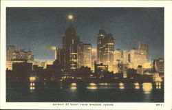 Detroit At Night From Windsor Postcard