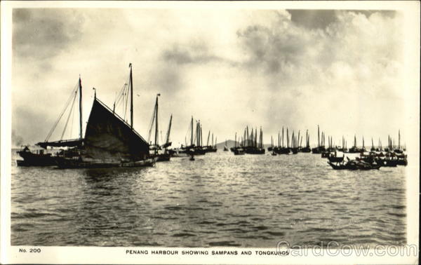 Penang Harbour Showing Sampans And Tongkungs Malaysia