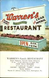 Warren's Family Restaurant, Ocean Highway Fenwick Island, DE Postcard Postcard