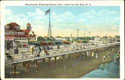 Boardwalk Showing Ocean Ave. Avon-by-the-Sea, NJ Postcard Postcard