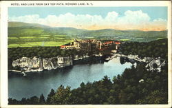 Hotel And Lake From Sky Top Path Mohonk Lake, NY Postcard Postcard