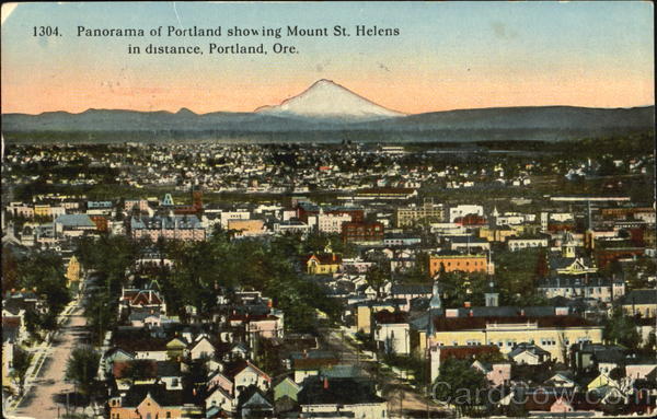 Panorama Of Portland Showing Mount St. Helens In Distance Oregon