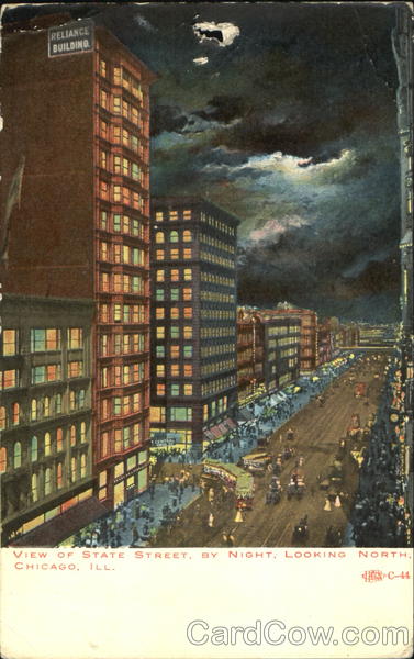 View Of State Street By Night Chicago Illinois