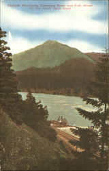 Cascade Mountains Columbia River And Fish Wheel, North Bank Road Postcard