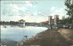 Lake And Band Stand At City Park Postcard