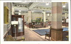 Lobby Hotel Spokane Postcard