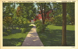 Campus Scene And Girls Dormitory, East Tennessee State College Postcard