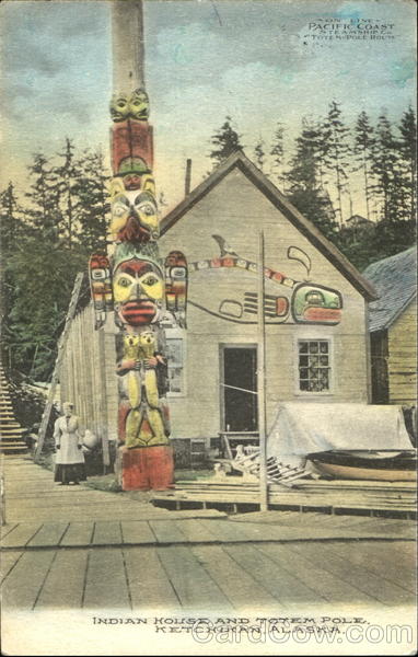 Indian House And Totem Pole Ketchikan Alaska