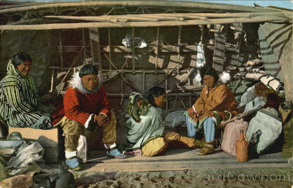 Eskimo Using His Suit That For House Alaska Native Americana