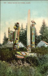 Indian Graves And Totems Postcard