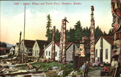 Indian Village And Totem Poles Postcard